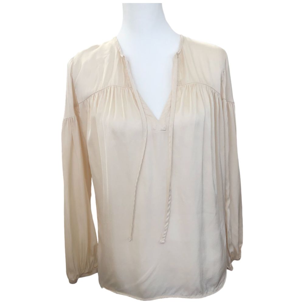 Nation LTD Flowy Long Sleeve Cream Blouse with Front Tie Size S